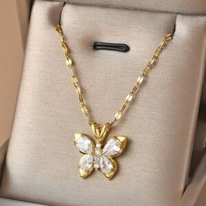 Gold Plated Stainless Steel Butterfly Pendant Necklace Dainty Necklace Y2k Gift